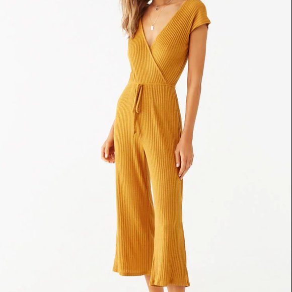Forever 21 Surplice Ribbed Culotte Jumpsuit - Picture 1 of 8